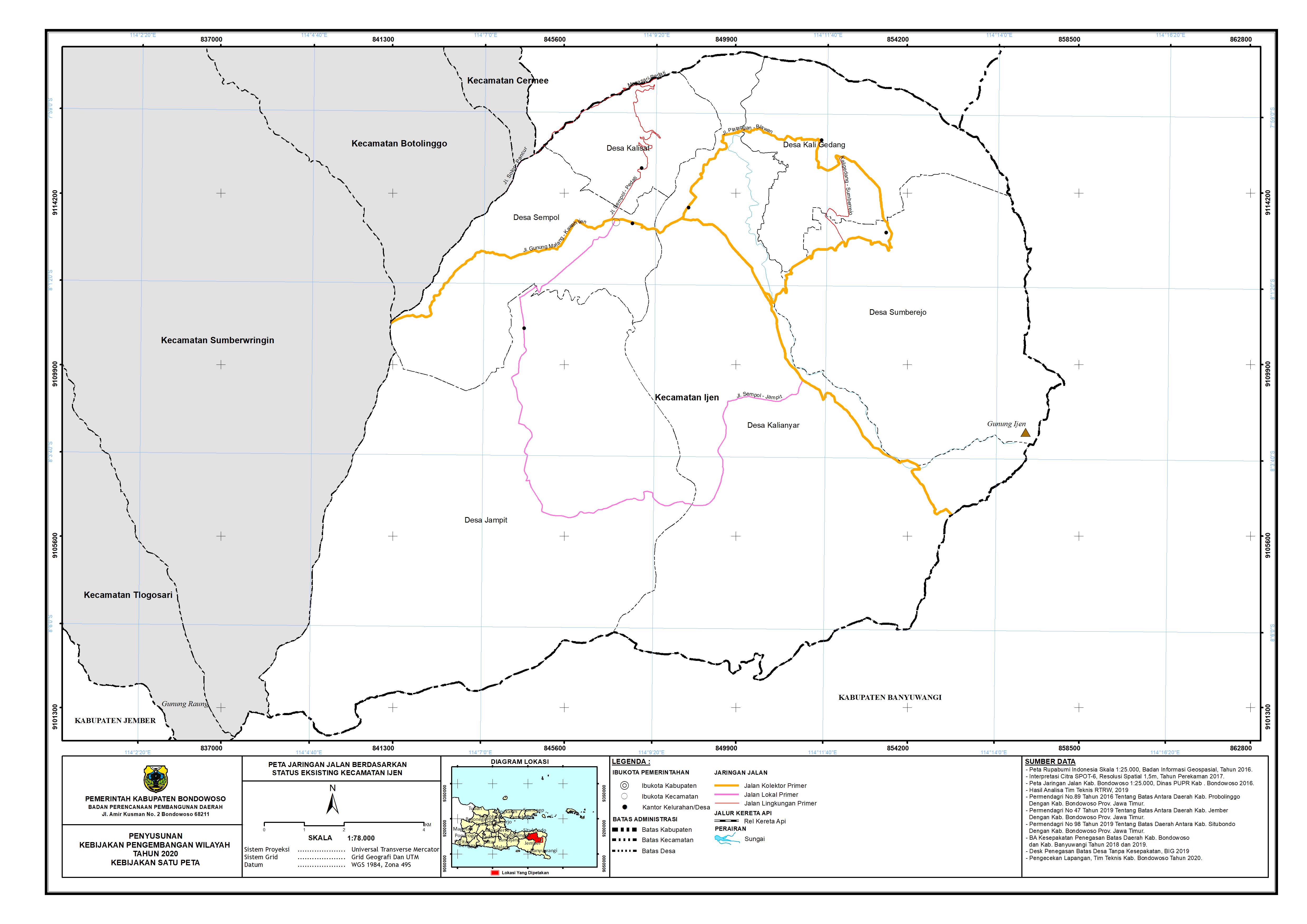 Peta Jaringan Jalan Berdasarkan Status Eksisting Kecamatan Ijen.png