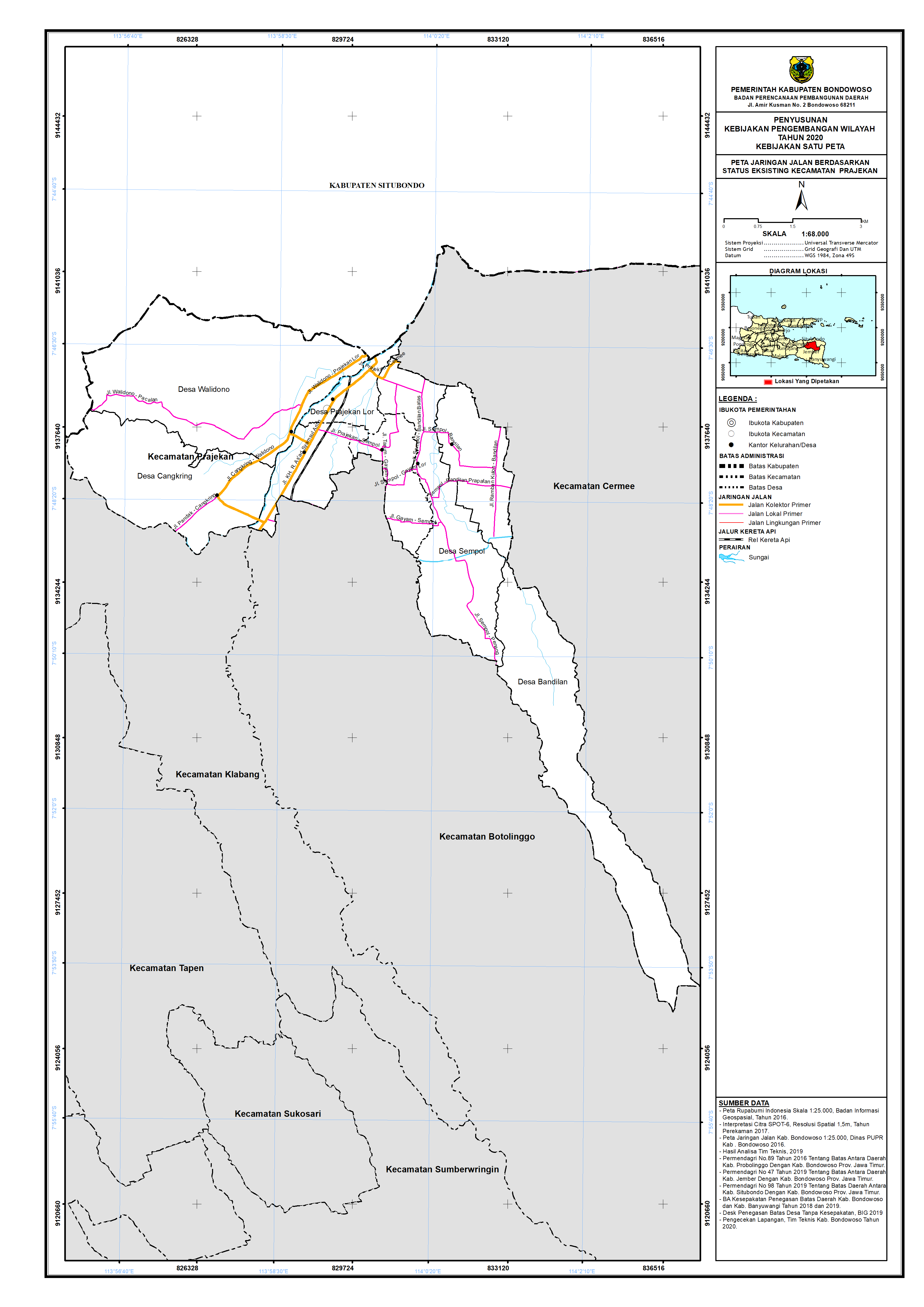 Peta Jaringan Jalan Berdasarkan Status Eksisting Kecamatan Prajekan.png