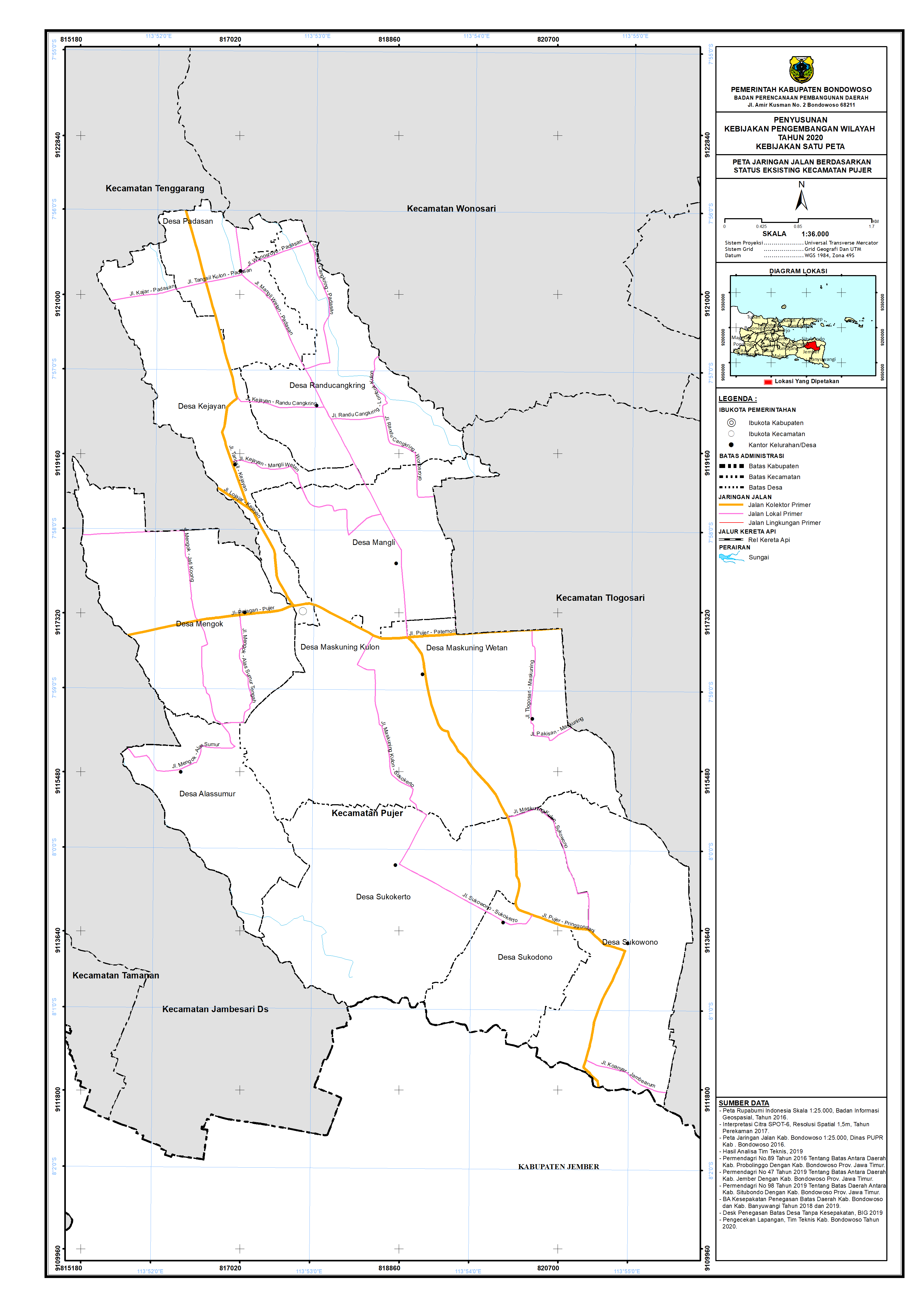 Peta Jaringan Jalan Berdasarkan Status Eksisting Kecamatan Pujer.png