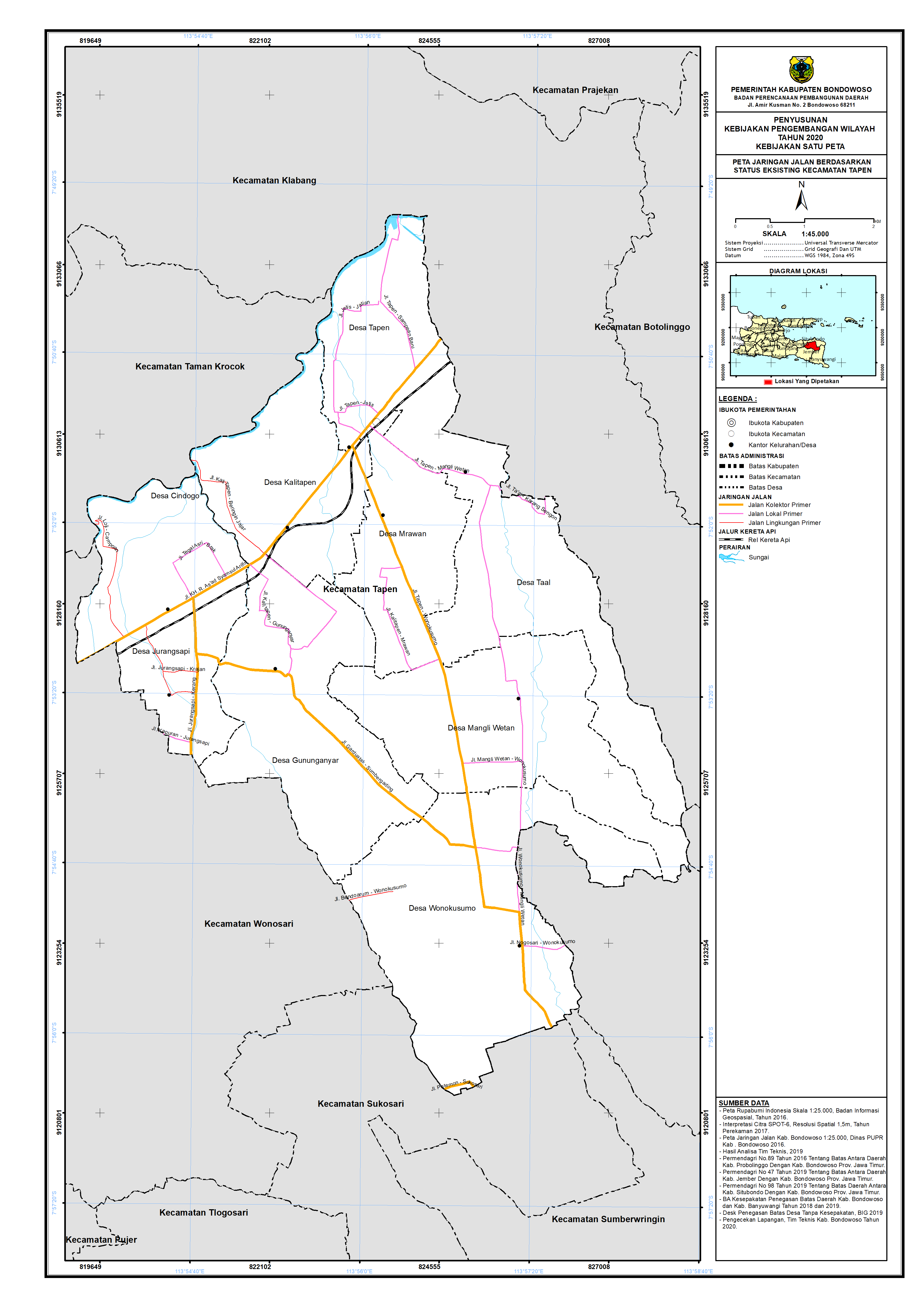 Peta Jaringan Jalan Berdasarkan Status Eksisting Kecamatan Tapen.png