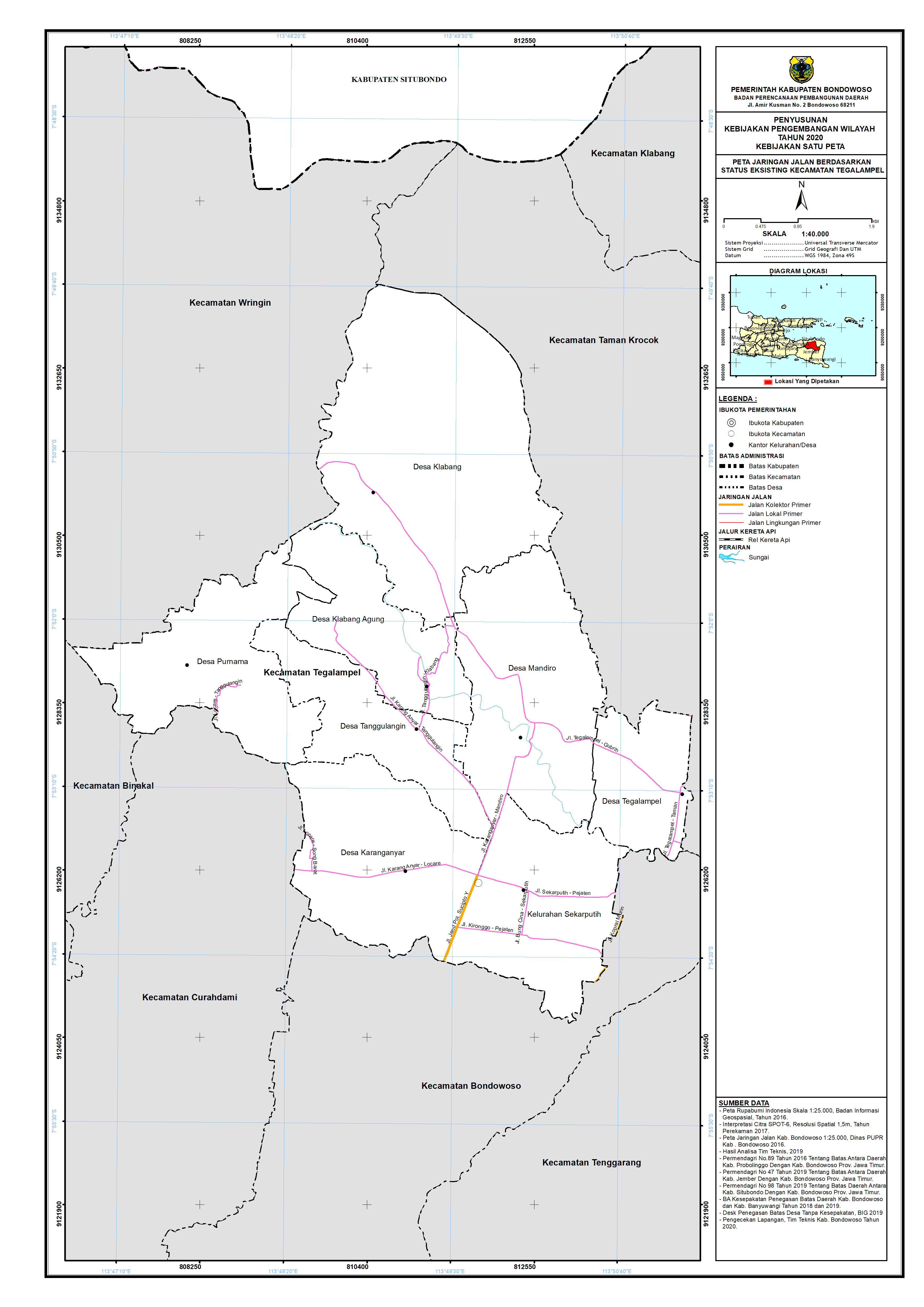 Peta Jaringan Jalan Berdasarkan Status Eksisting Kecamatan Tegalampel.png