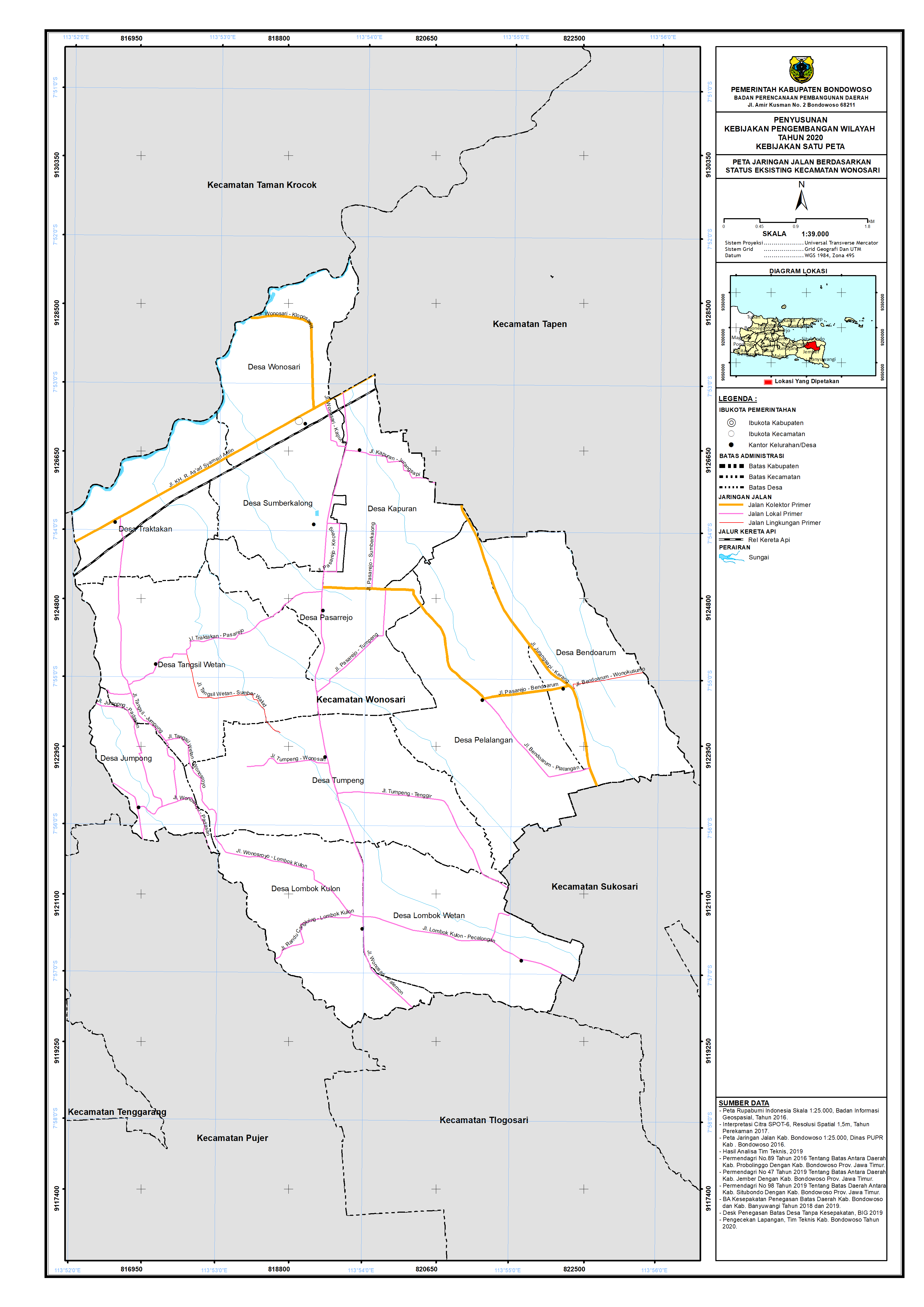 Peta Jaringan Jalan Berdasarkan Status Eksisting Kecamatan Wonosari.png