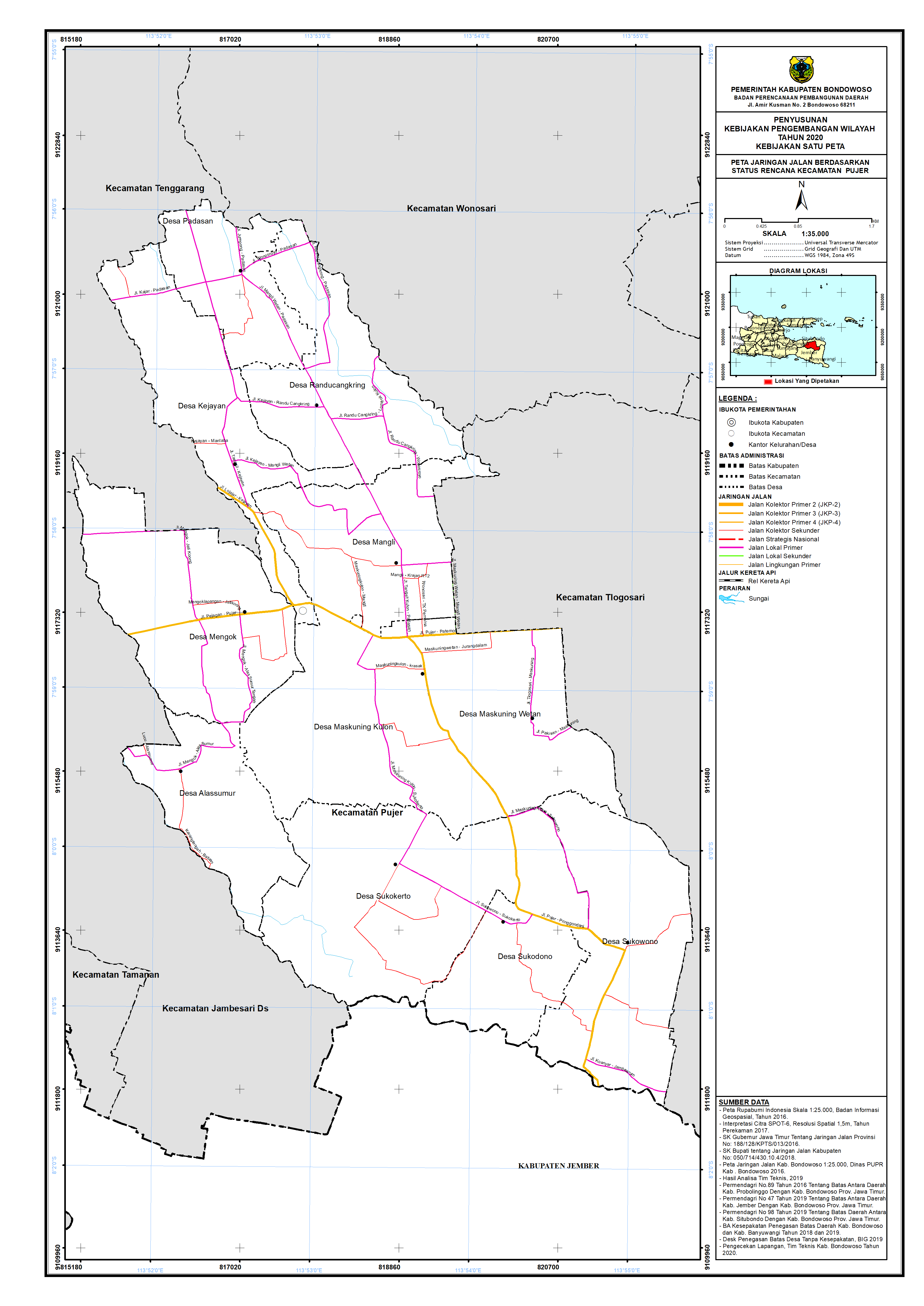 Peta Jaringan Jalan Berdasarkan Status Rencana Kecamatan Pujer.png