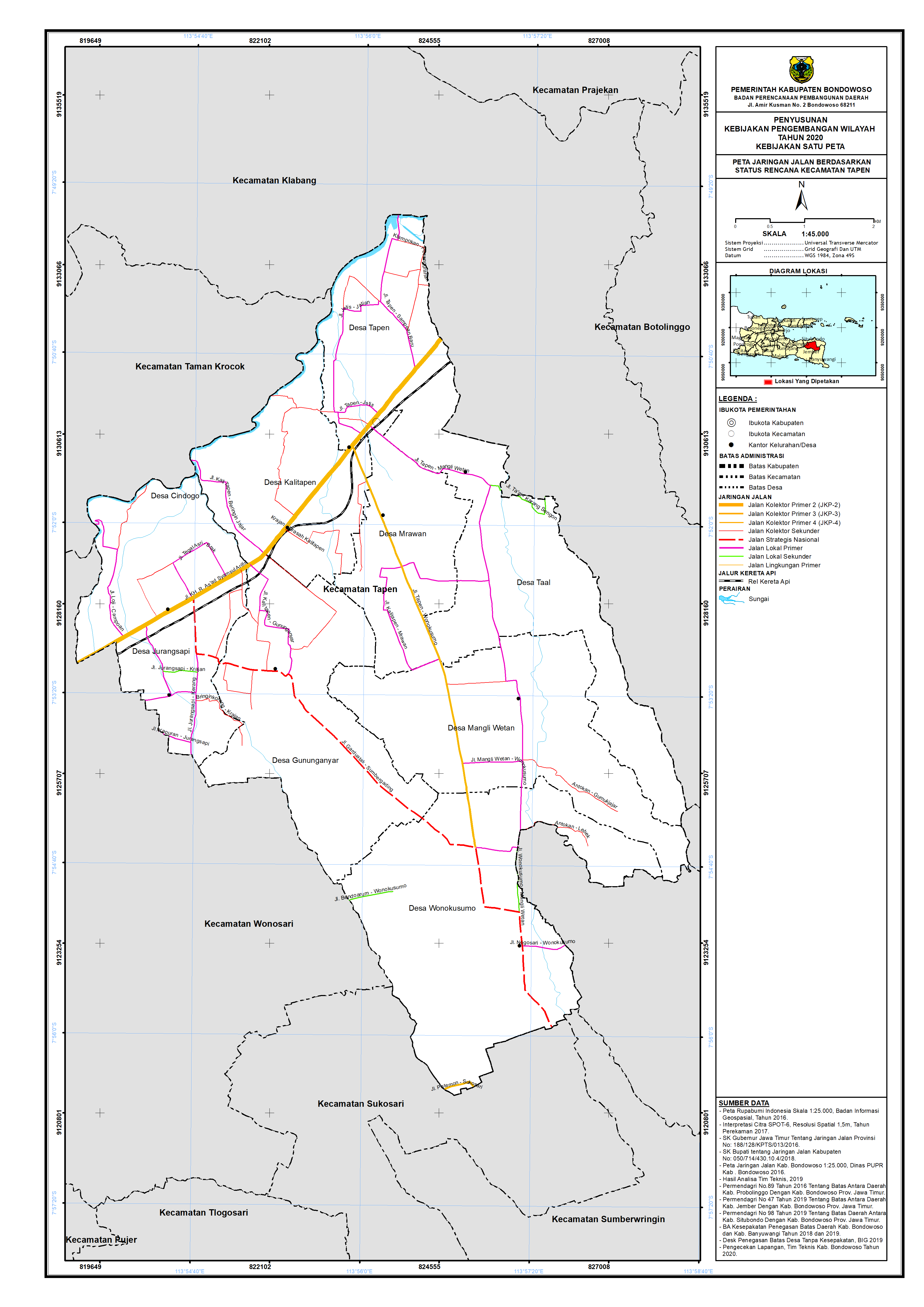Peta Jaringan Jalan Berdasarkan Status Rencana Kecamatan Tapen.png