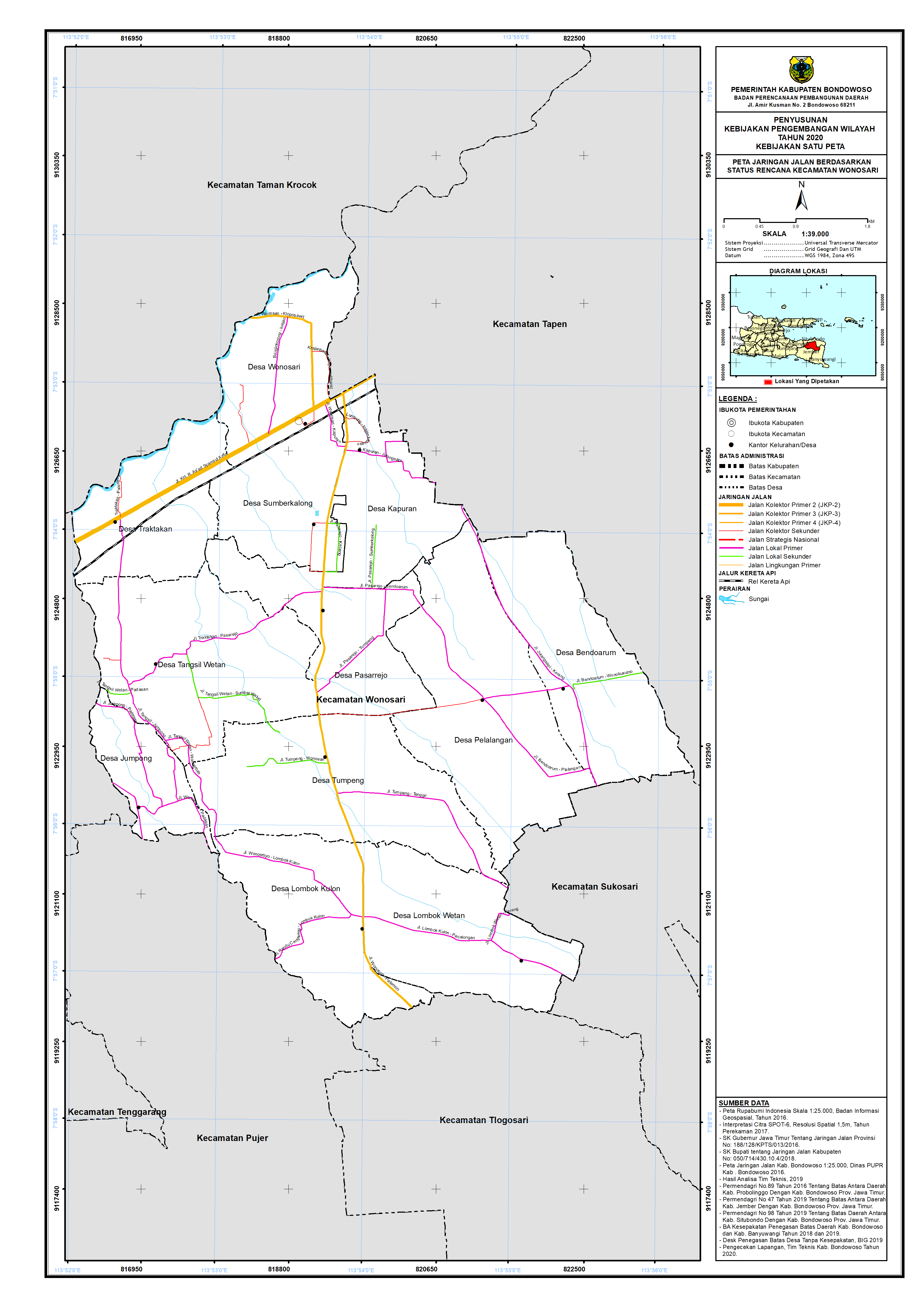 Peta Jaringan Jalan Berdasarkan Status Rencana Kecamatan Wonosari.png
