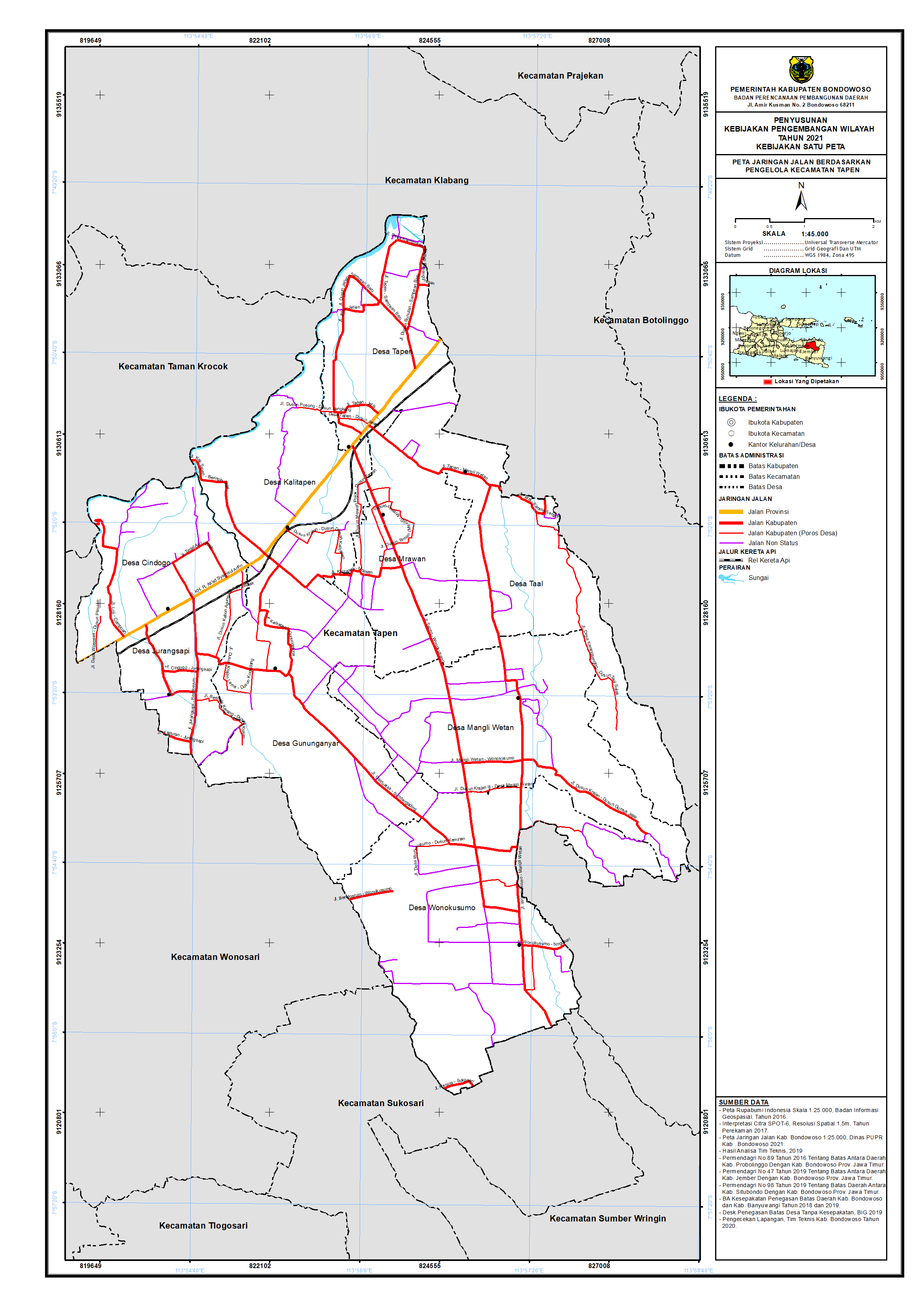 Peta Jaringan Jalan Berdasarkan Pengelola Kecamatan Tapen.png