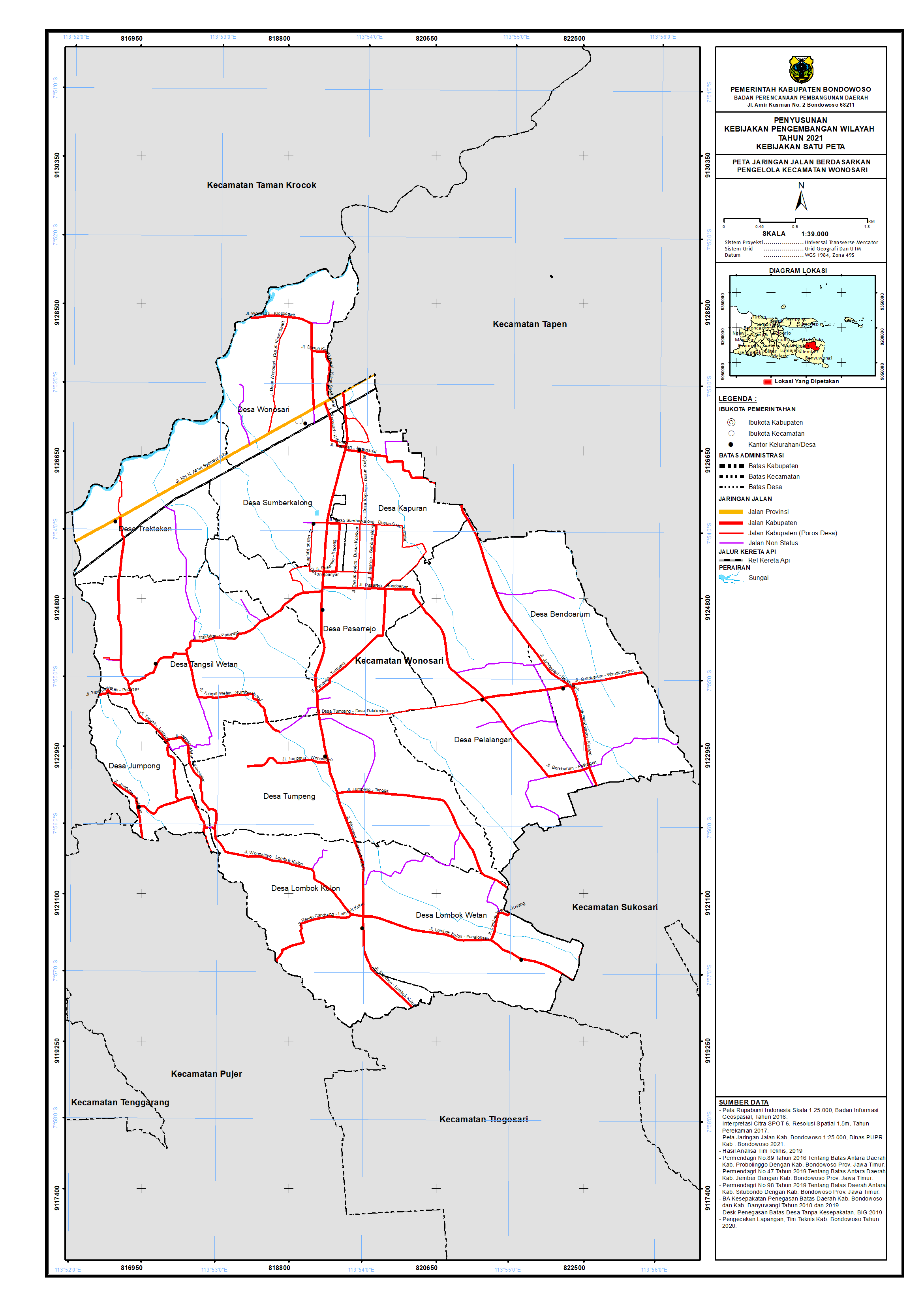 Peta Jaringan Jalan Berdasarkan Pengelola Kecamatan Wonosari.png
